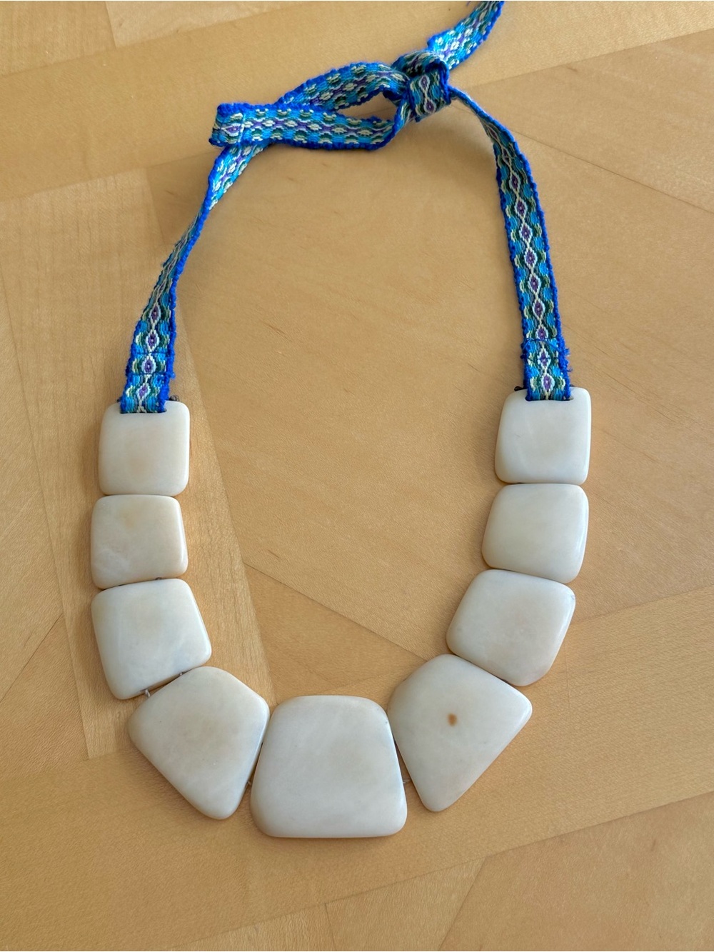 Mission Made Haitian Artisan Bovine Bone & Cobalt Textile Statement Necklace